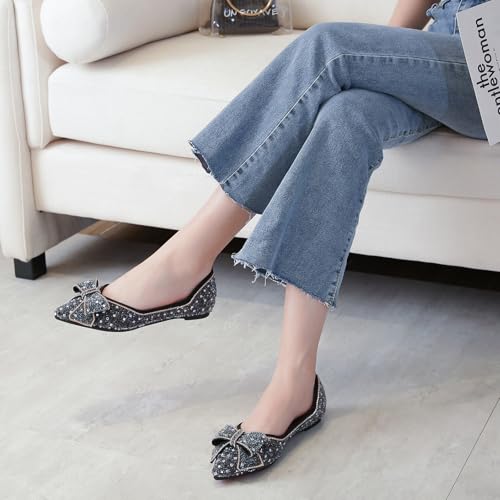 Women's Crystal Ballet Flats Sparkly Pointed Toe Comfort Wedding Working Casual Dressy Shoes4