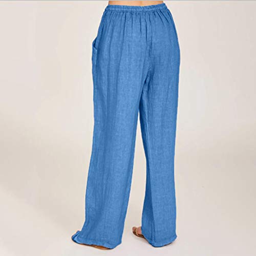 Linen Pants Women Fall Long Pant with Pockets Solid Color Elastic Waist Trousers Plus Size Wide Leg Sweatpants4