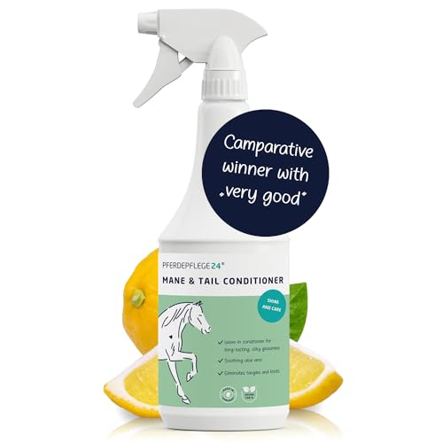 PFERDEPFLEGE24 Mane and Tail Detangler Spray for Horses - Adds Brilliant Shine Untangles & Conditions Hair - Non-Sticky & Long-Lasting Mane and Tail Spray - Dirt Repellent Horse Grooming - 1l