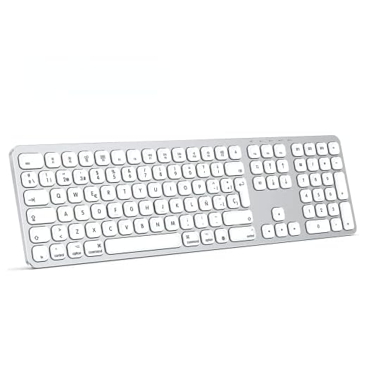 OMOTON Teclado Bluetooth para Apple Mac OS, MacBook, MacBook pro/air, iMac, Mac mini, 3 Canales Bluetooth, Recargable, Teclado Inalámbrico de Metal, Plata