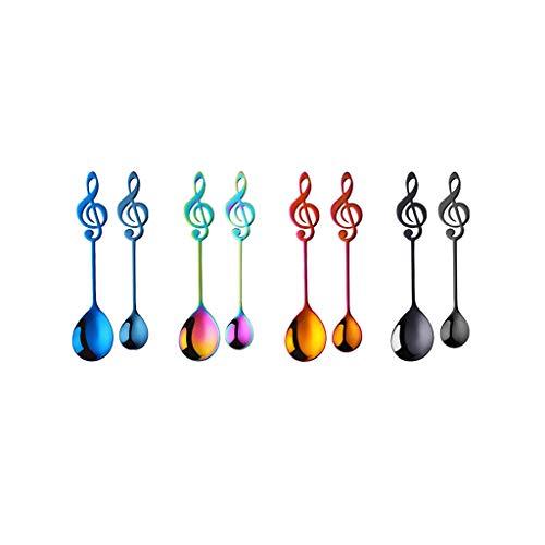Cucharas Nota de la música de cucharas Paquete de 8 cucharaditas de Colores Cuchara de Postre, Acero Inoxidable 304 de notación Musical en Forma de cucharas de café (Multicolor) Cucharas para Cena