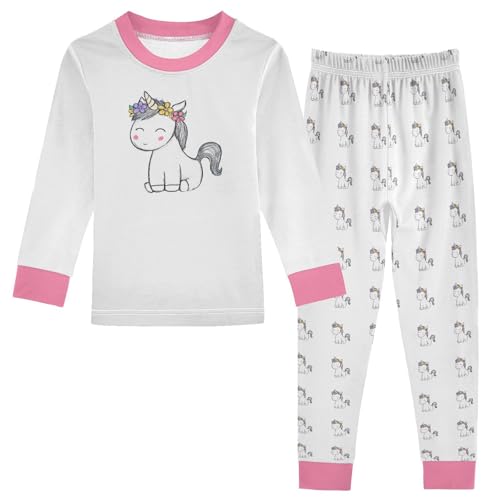 Cartoon Pajamas Set Flower Unicorns Long Sleeve PJs Cotton Jammies Sleepwear Top and Pants