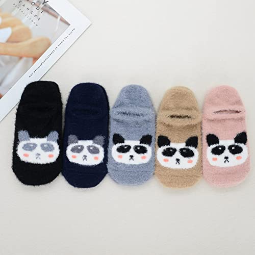 Zando Non Slip Wool Slipper Socks For Women With Grippers Cartoon Soft Fluffy Socks Warm Cozy Socks With Cute Animal Low Cut Panda Socks Girls Winter Gifts Plush Fuzzy Socks For Women Z 5/Panda #TOP2