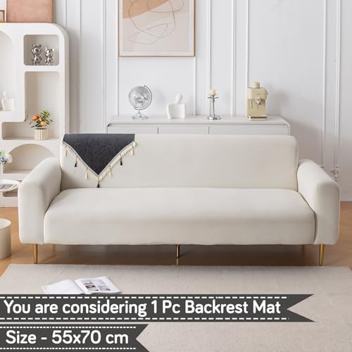 Image of HOKIPO 'Serenity Tassel' Chenille Sofa Back Cover with Tassels - 1 Pc Midnight Graphite (IN-894-DGRY)