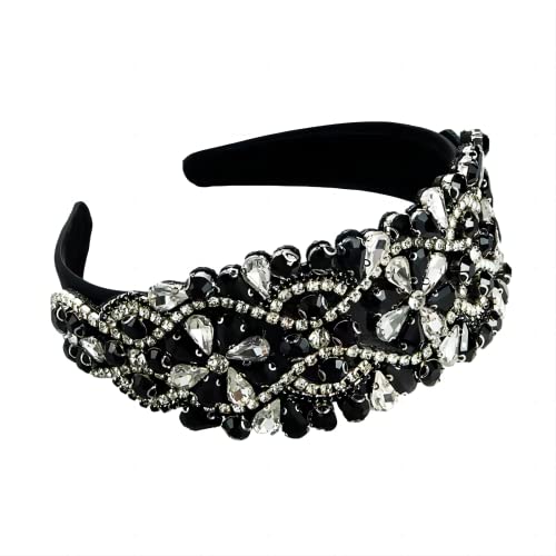 MUQINGWAN Women's Fashion Headband, Women's Wide Rhinestone Decorative Headband Hair Accessories For Women And Girls (black)