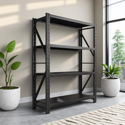 Heavy Duty Warehouse Shelving 4-Tier Industrial Steel Storage Shelves, 2600LB Capacity Per Shelf, Adjustable Shelves for Garage/Factory/Commercial Use (Black, W59*D23.7*H69)