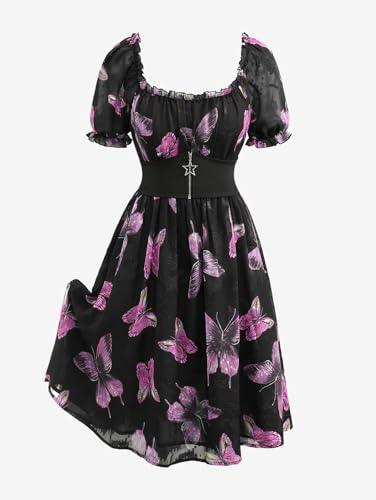 Image of ROSE GAL Women Plus Size Square Neck Milkmaid Dress Butterfly Ruffles Puff Sleeves Cottagecore Dress