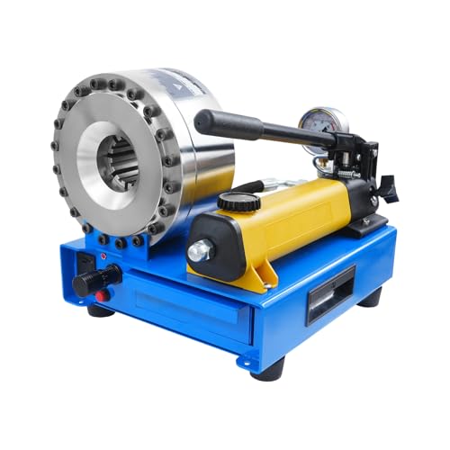 JIAOYINZI Hydraulic Hose Crimper with 8 Sets of Dies (10-31mm), High Pressure Hydraulic Hose Crimping Tool, 0.01mm Accuracy, Handheld Hose Crimping Machine(Silver+Blue)