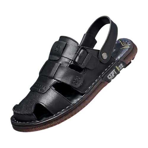 CLSQLXYJZC Mens Sport Sandals, Mens Summer Leather Closed Toe Adjustable Arch Support Beach Shoes, Outdoor Anti-Skidding Flat Driving Sandals, for Travel, Beach, Meeting, Shopping, Leisure, Etc