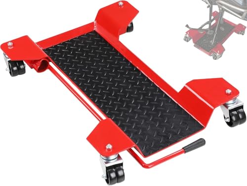 MOTOOS Motorcycle Center Stand 360 Casters Ideal for Garage Workshop and Display Rust-Resistant Steel Easy Bike Movement Mover Dolly Red