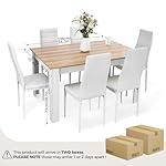 Dining Table and Chairs Set 6, 7 Pieces Kitchen Table Set with High Back Faux Leather Chair for Dining Room Kitchen Rectangular Modern (Oak Table White Chairs) - Image 4