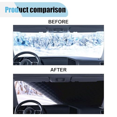 Image of KITUREK Extra Large Car Windshield Snow Cover, 101.22x64.64 Inch 600D Winter Windshield Frost Cover Wiper Protector with Side Mirror Cover, Windproof Windshield Cover for Ice and Snow
