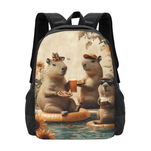 Image of Cute Capybara Print Backpack For Men Women Lightweight Daypack For Daily Commutes Business Travel Hiking