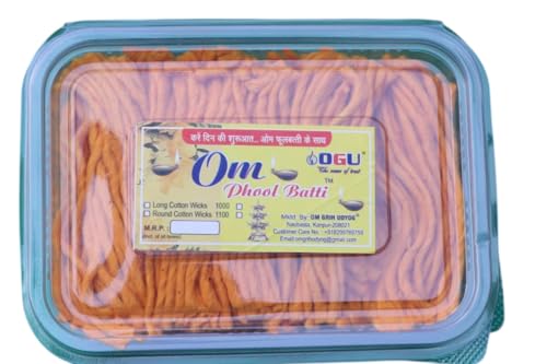 Image of Om Phool Batti 1500 Pcs. Long Cotton Wicks Box Pack Thiri Rui Handmade Lambi Diya Jyot Batti for Pooja Aarti Navratri Home Dcor Meditation and Spiritual Prayers (Yellow, Size 3.5 Inch)