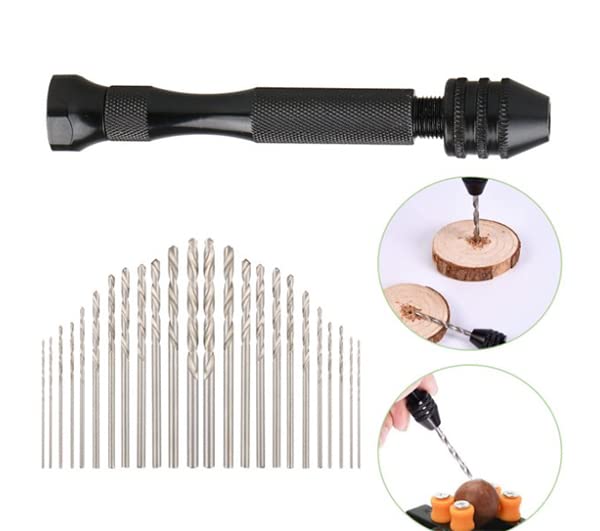 Precision Pin Vise Hand Drill with 25pcs Micro Twist Drill Bits Set (0.5-3.0mm) Mini Hand Drill Rotary Tool for PCB,Metal,Wood,Jewelry,Plastic 2