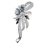[Herbeluemily] ブローチ コサージュ クリスタル フォーマル おしゃれ 結婚式 スーツ リボン ビジュー ブルー HM-0174-R05-BU