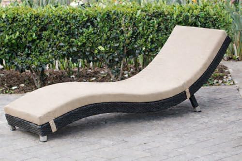 Image of India Outdoor Swimming Poolside Lounger Beach Sunbathing Lawn Patio Chaise Lounge Sun Lounger Chair (Black with Cushion)