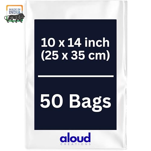 Image of Aloud Creations 50 Pc LDPE Food Grade Plastic Bags for Packaging and Storing | Ideal for Hot or Cold | Liquid Packing Material | 60 Microns Thickness | 10x14 inch | 25x35 cm