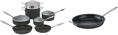 Cuisinart Dishwasher Safe Hard-Anodized 11-Piece Cookware Set, Black & Dishwasher Safe Hard-Anodized 12-Inch Open Skillet with Helper Handle