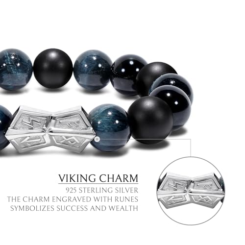 Pulsera para hombre con piedras naturales y amuleto de plata miniatura 5