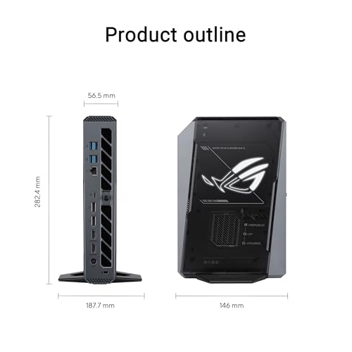 Image of ROG GR70 Gaming Mini PC with AMD Ryzen 9 9955HX CPU, NVIDIA GeForce RTX 5070 Mobile GPU, 32GB DDR5 RAM, 2TB NVMe SSD, Triple-Fan QuietFlow Cooling, Wi-Fi 7 & BT 5.4, extensive I /O, and ARGB Lighting