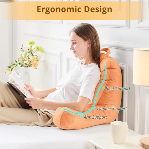 Image of Sasttie Reading Pillow for Bed, Back Pillow for Sitting Up, Orange