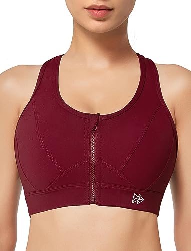 Image of Yvette Zip Front Sports Bra - High Impact Sports Bras for Women Plus Size Workout Fitness Running