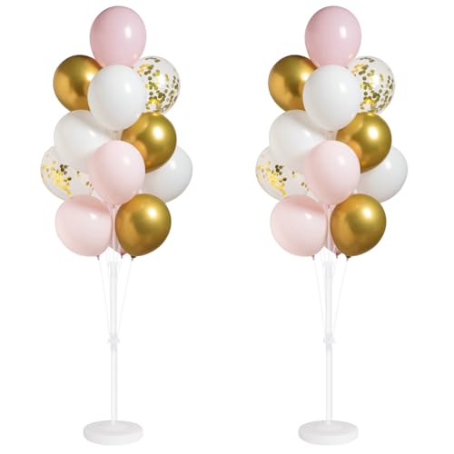 Image of Balloon Column Stand Kit with Metallic Pearl Light Pink&Gold Balloons,Balloon Column Kit for Floor&Table Backdrop Decoration for Confession Proposal,Party Wedding Baby /Bridal Shower Birthday