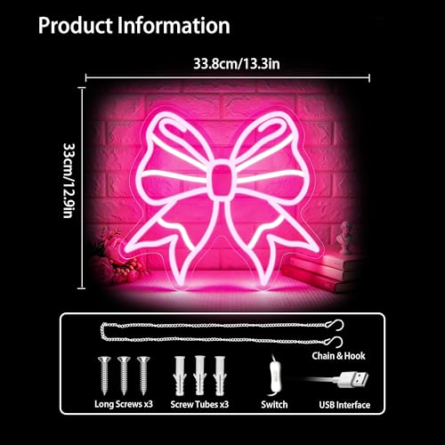 Image of Bow Neon Sign Led Neon Lights Neon Signs for Wall Decor Light Up Sign for Birthday Party Club Gift