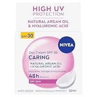 NIVEA Caring Day Cream SPF 30 50ml | With Almond Oil | Hydrating & Protective Formula | 24-Hour Moisture | UVA/UVB Protection | Face Moisturiser With SPF | For Dry & Sensitive Skin