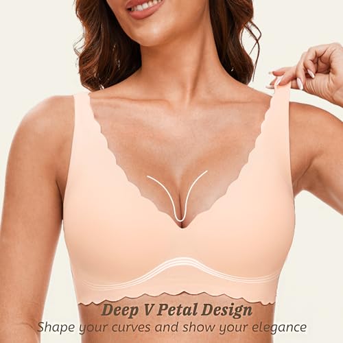 Deep V Petal Bras for Women No Underwire Soft Wireless Bras Comfort Seamless Bralettes with Extender3