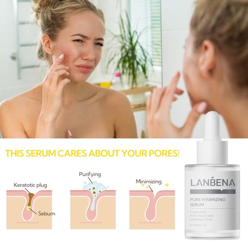 LANBENA Pore Minimizer Serum, Pore Minimizer & Reducer for Face, Minimizing, Shrinking, Oil Control Firming, Tightening Pores, 100% Vegan Pore Moisture after Blackhead Remover, 0.5 fl.oz
