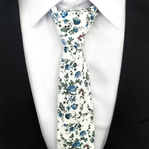 Image of Cotton Floral Ties for Men 2.76 inch Men's Skinny Tie Linen Flower Printed Neck Tie for Wedding Dating Party