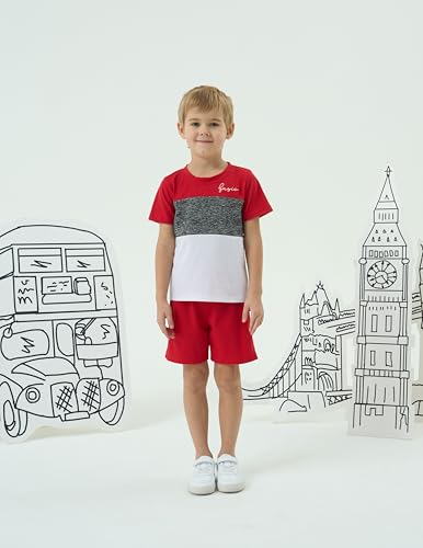 Image of Yoxindax Toddler Kid Boy Clothes Colorblock Letter Graphic Tee Shorts 2PC Summer Outfit Set
