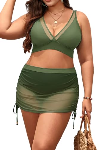 Image of Women's Plus Size High Waisted Bikini Sets Two Piece Mesh Sarong Wraps Swimsuits