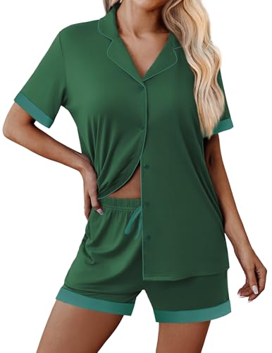 Image of Ekouaer Womens Button Down Pajamas Set Short Sleeve Sleepwear 2026 Summer Soft 2 Piece Lounge Sets