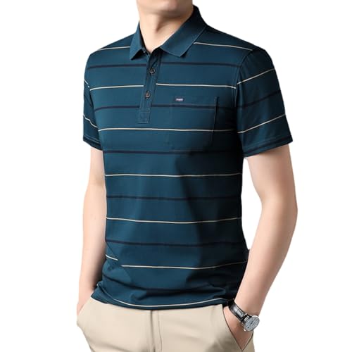 Polo imprimé bleu pour hommes à manches courtes rayé de style décontracté