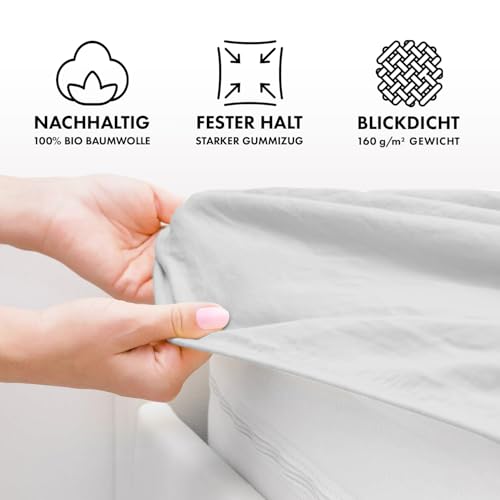 Jacobson Bio Spannbettlaken ÜBERLÄNGE 200x220cm Baumwolle Spannbettlaken, GOTS zertifiziertes Bettlaken… – Ansicht 4