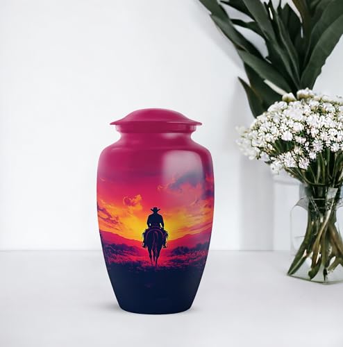 Image of Cowboy Urn - Large & Small Urns for Human Ashes Adult Male - Urn for Ashes for Women - Burial Urns (Combo - 10 inch & 3 inch, 3 Pcs)