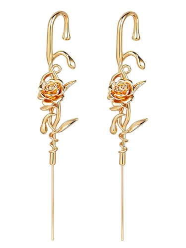 Oveta 2PCS Gold Helix Hook Earrings for Women Alloy Rose Shaped Needle Earrings Ear Cuffs Ear Hook Earring