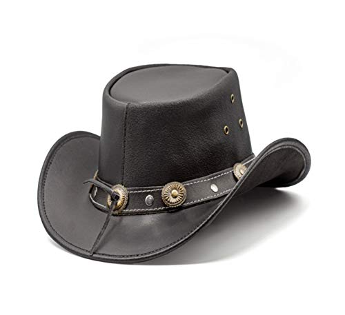 Hadzam Showerproof Leather Cowboy Hat | Western Hat For Rain | Durable Leather Hats For Men | Outback Hat Black #TOP7