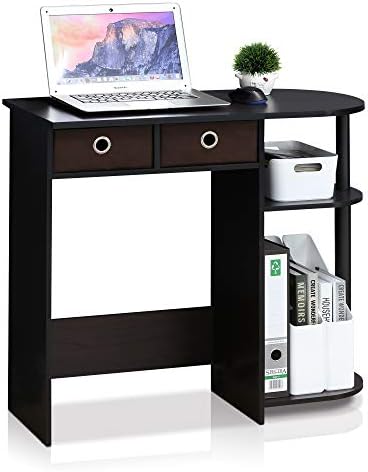 Furinno Go Green Desk, 31.5" Wide Gaming Desk with 2 Side Shelves and Storage Bins, Computer Desk, Office Desk for Home Office, Study Room, Dorm, Bedroom, Dark Walnut