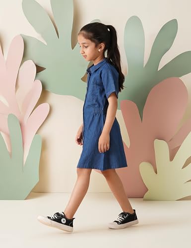 Image of Amazon Brand - Symbol Girl's Cotton Denim Shirt Knee-Length Casual Dress