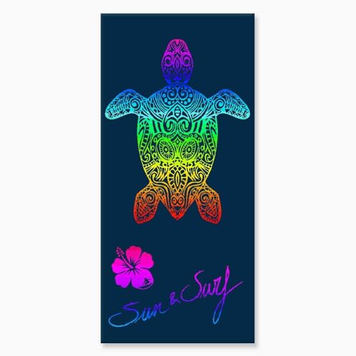 Alpes Blanc Serviette de Plage Tortue Multicolore sur Fond Bleu 90x170 cm - 100 a% Coton égyptien, Confort Optimal et Absorption maximale