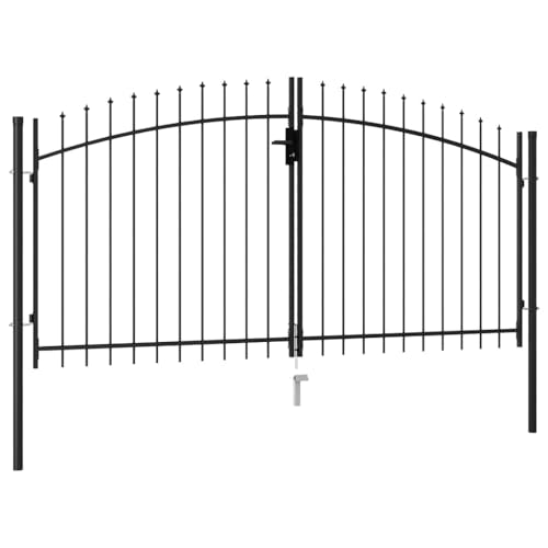 Miniatura 3 de Refined Cancela De Valla Doble Puerta De Jardín Entada Vallado Exterior Con Puntas De Acero Negro 3 X 1.5 M