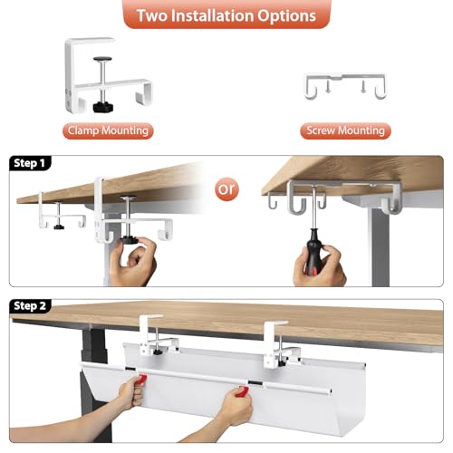 Image of Univivi No Drill Under Desk Cable Management Tray, 28 inch Cord Organizer for Table, Clamp /Screw Mount Desk Cable Management, Premium Fabric Cable Management Tray for Office, Home