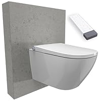 Bernstein Dusch-WC PRO+ 1104 Weiß – spülrandloses, eckiges Hänge-WC mit Bidetfunktion, Gesäß- und Ladydusche, Warmlufttrockner, Geruchsabsorption, Nachtlicht, selbstreinigender Duscharm, Fernbedienung