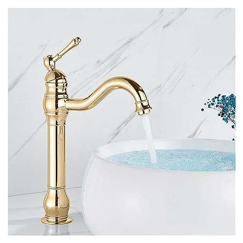 Robinet mitigeur chaud froid or haut pour rénovation de salle de bain vintage