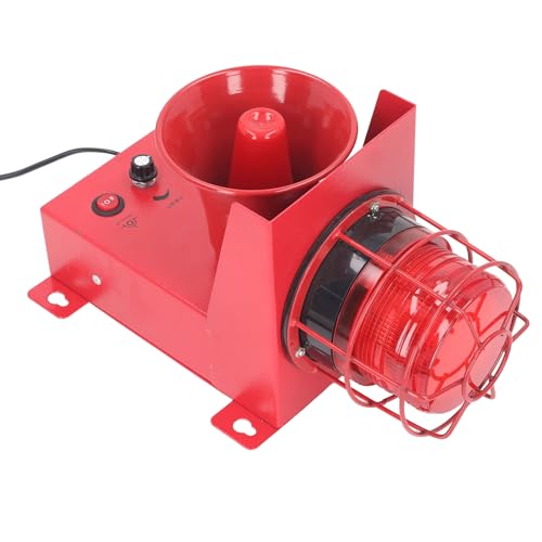 WALFRONT Adjustable 130dB Industrial Sound Light Alarm with LED Strobe Aluminum Alloy PVC Material for Mining Crane Construction (DC12V)