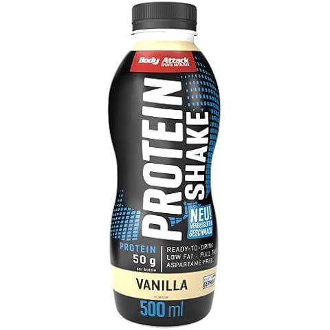 Body Attack High Protein Shake, Vanilla, 6 x 500ml - Made in Germany -50g Protein, kalorienarmer Fitness Shake für den Muskelaufbau - Milch-Eiweiß, Fertigdrink für unterwegs, in 500ml Flasche Cover